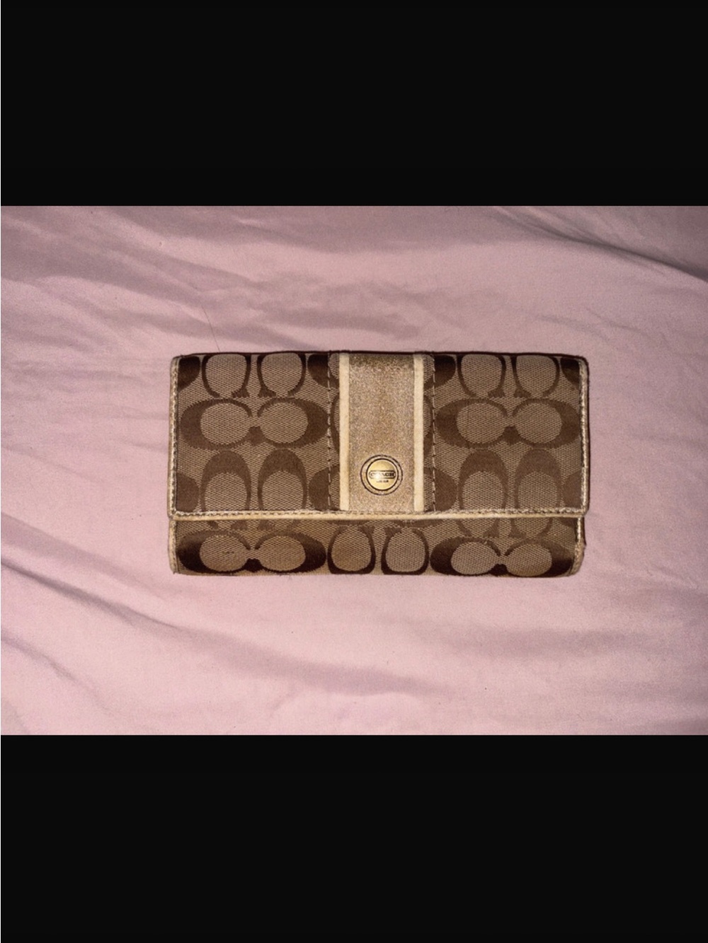 Coach Brown Signature Canvas Wallet with Turnlock Accent